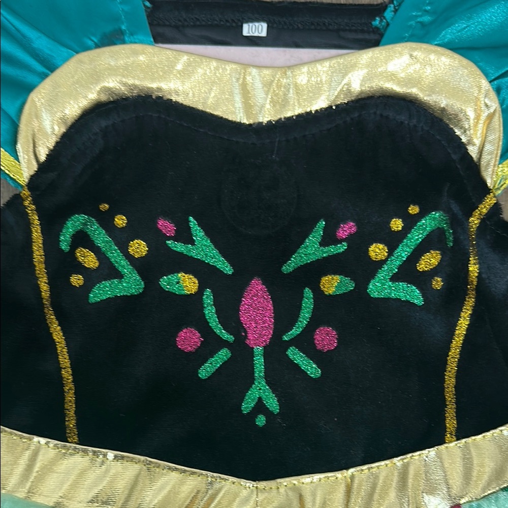 Kids Frozen Anna Green and Gold Light-Up Costume Dress - Picture 3 of 11